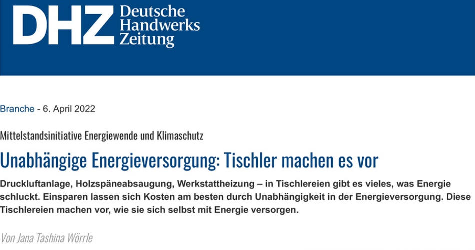 Unabhängige Energieversorgung bei i&d: Artikel in der DHZ vom April 2022